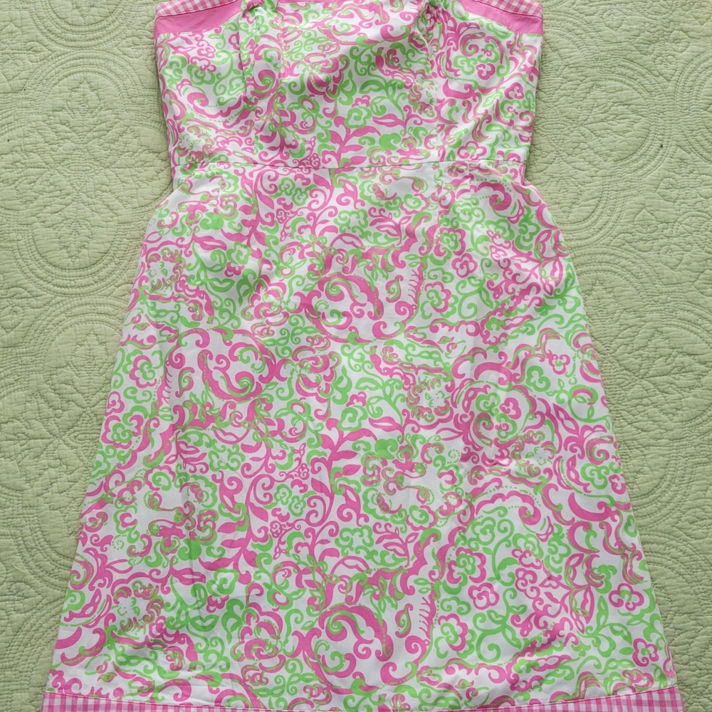 Lilly Pulitzer Pink and Green Strapless Dress